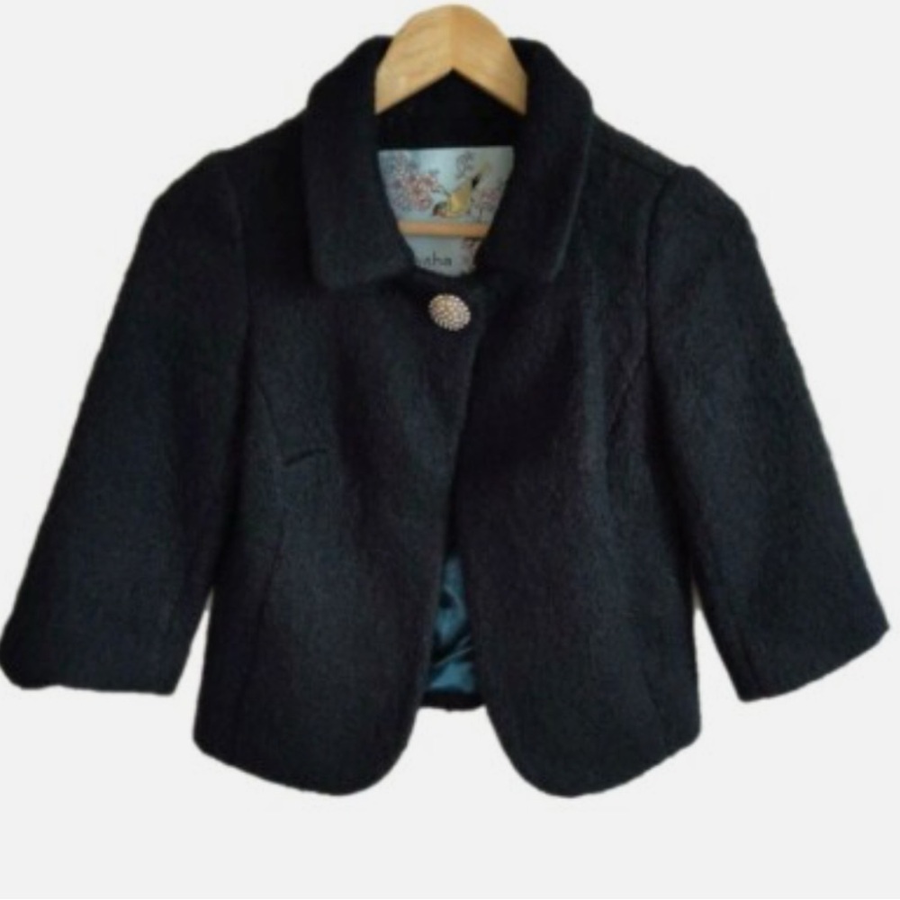 Anthropologie Tabitha Elegant Black Cropped Jacket - Picture 3 of 7